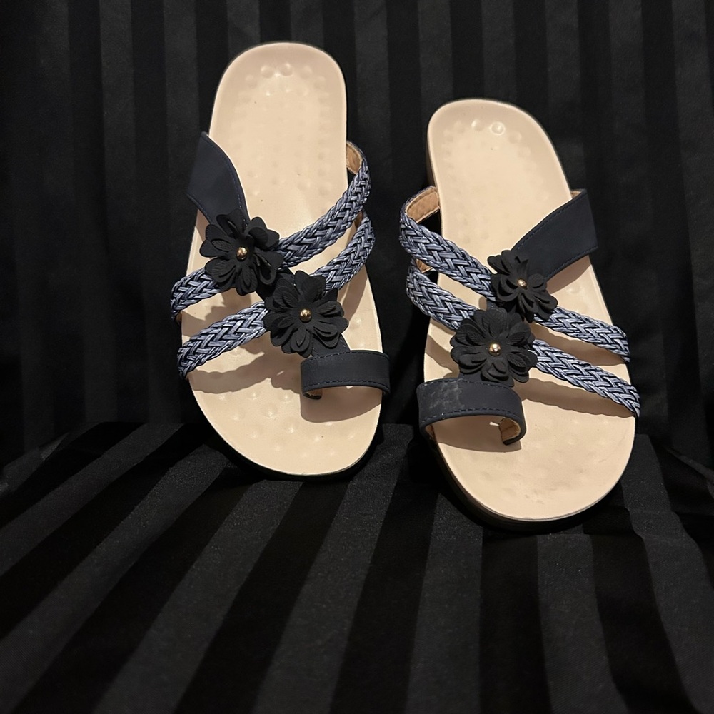 Women's Black and Cream Sandals